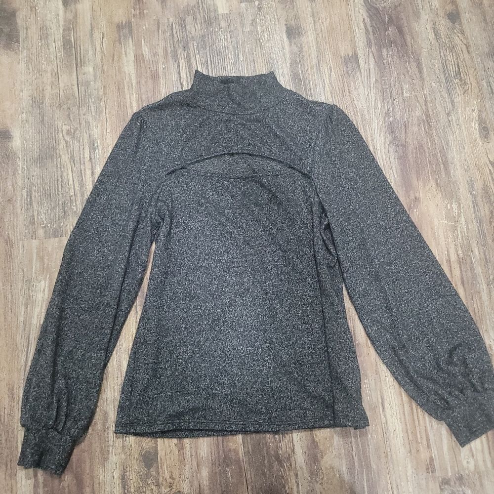 CJ Fashions Charcoal Gray Balloon Sleeve Mock Neck Sweater Size Small S